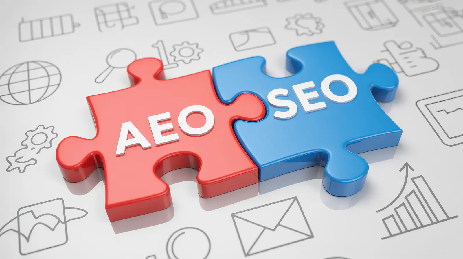 AEO and SEO puzzle pieces representing answer engine optimization