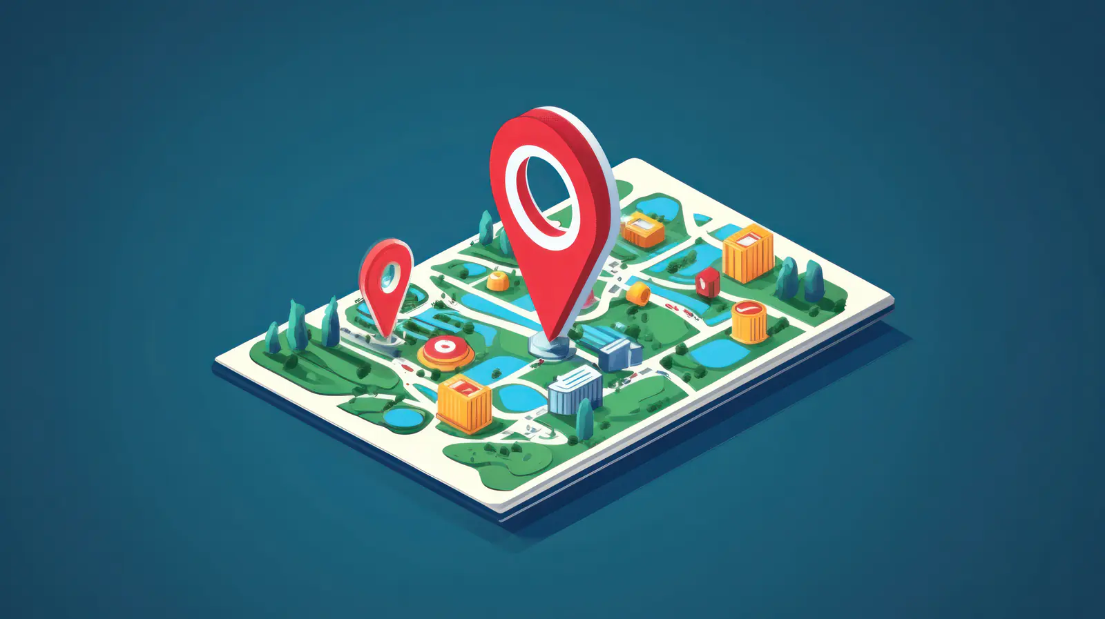 Illustrated local map with location markers representing local search visibility